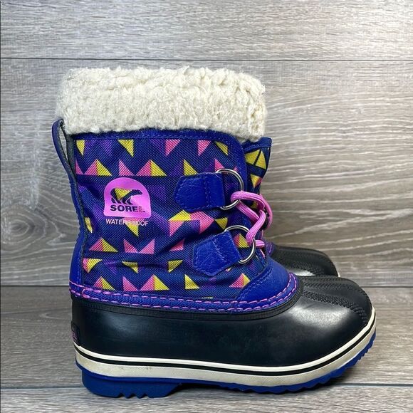 Sorel Yoot Pac Geometric Nylon Warm Waterproof Toddler Girl Sz 12 Fur Lined Boot - Picture 1 of 12
